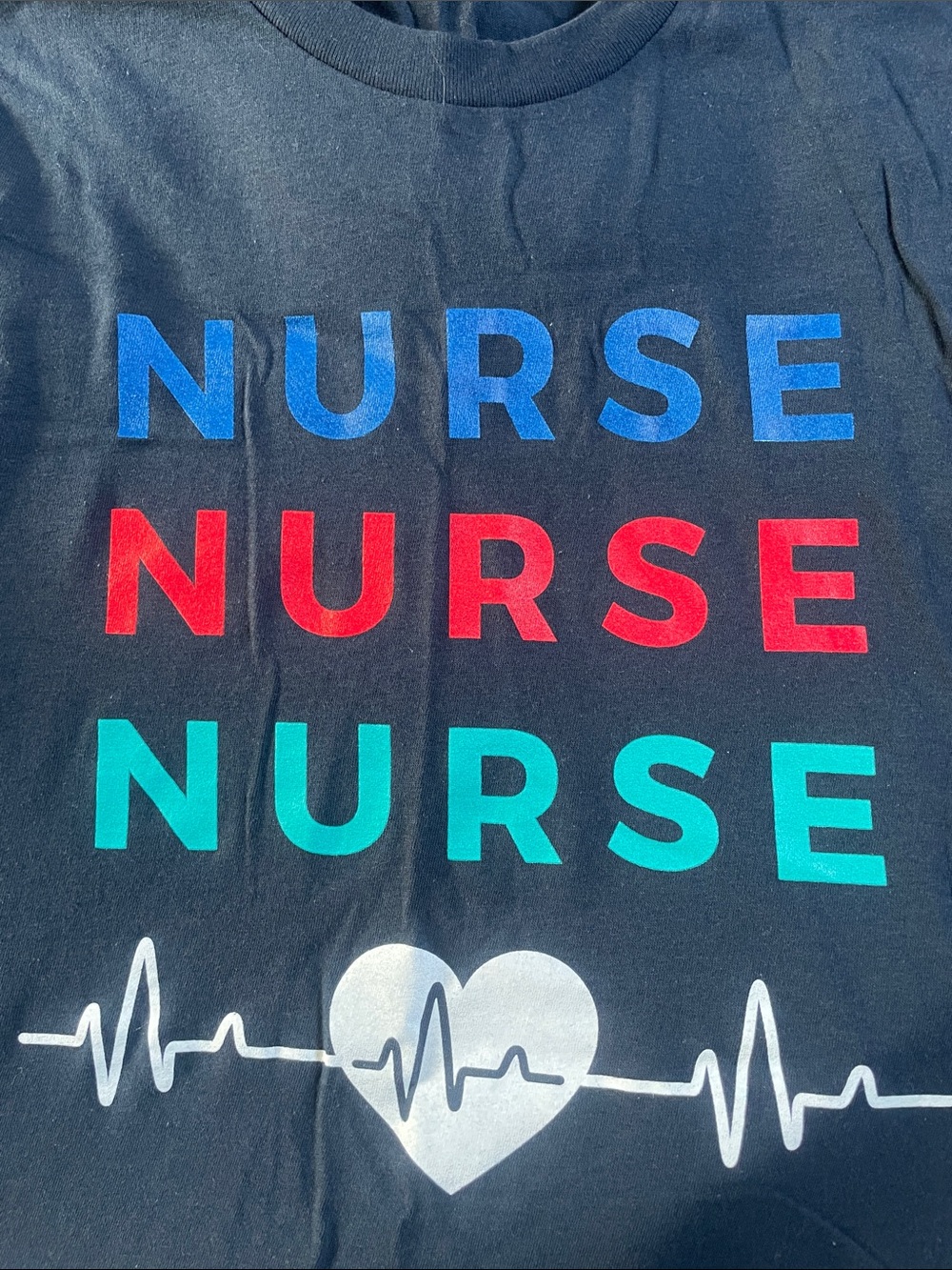 Navy Graphic 'NURSE' Tee with Blue, Red, Teal Prints
